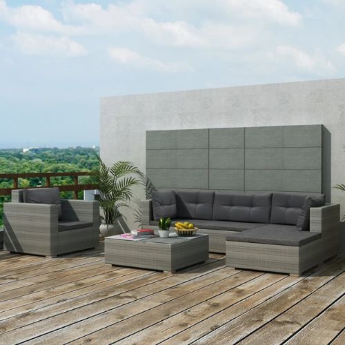 Garden Lounge Set 6 piece with Grey Cushions and Rattan Grey Finish - When You're Outdoors