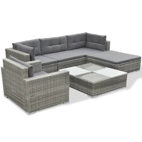 Garden Lounge Set 6 piece with Grey Cushions and Rattan Grey Finish - When You're Outdoors