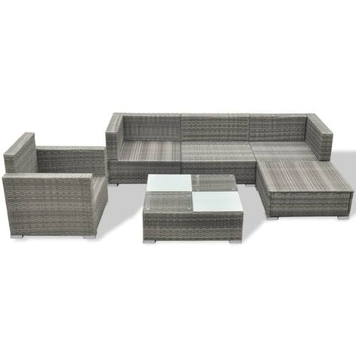 Garden Lounge Set 6 piece with Grey Cushions and Rattan Grey Finish - When You're Outdoors