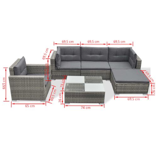 Garden Lounge Set 6 piece with Grey Cushions and Rattan Grey Finish - When You're Outdoors