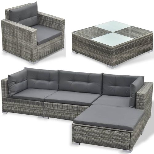 Garden Lounge Set 6 piece with Grey Cushions and Rattan Grey Finish - When You're Outdoors