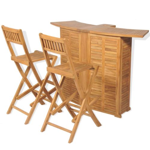 Solid Teak Wooden Outdoor 3 Piece Bar/ Bistro Set with Folding Chairs