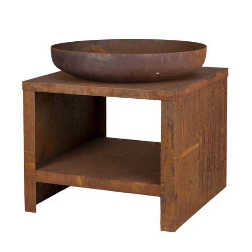 Esschert Design Fire Bowl with Wood Storage, 62 cm in Rust - When You're Outdoors