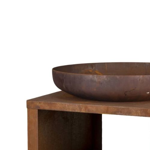 Esschert Design Fire Bowl with Wood Storage, 62 cm in Rust - When You're Outdoors