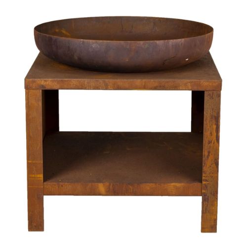 Esschert Design Fire Bowl with Wood Storage, 62 cm in Rust - When You're Outdoors