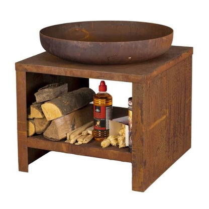 Esschert Design Fire Bowl with Wood Storage, 62 cm in Rust - When You're Outdoors