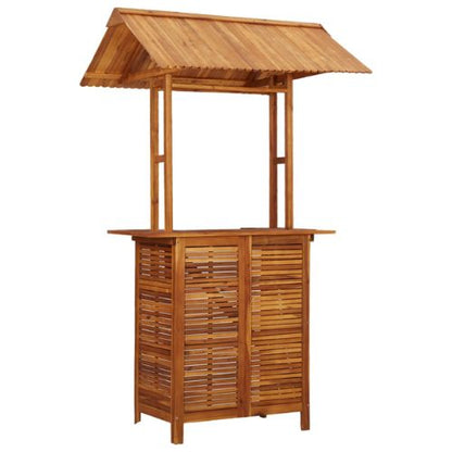 Solid Acacia Wood Outdoor Bar Table with Rooftop 113x106x217 cm