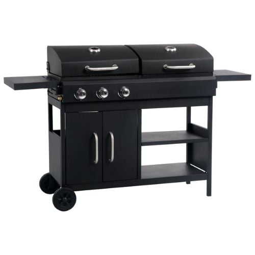 Gas and Charcoal Combo Grill with 3 Burners in Black - When You're Outdoors