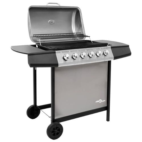 Gas BBQ Grill with 6 Burners in Black and Silver Stainless Steel - When You're Outdoors