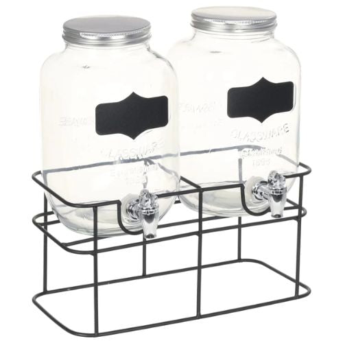 Beverage Dispensers 2 pcs with Stand 2 x 4 L Glass