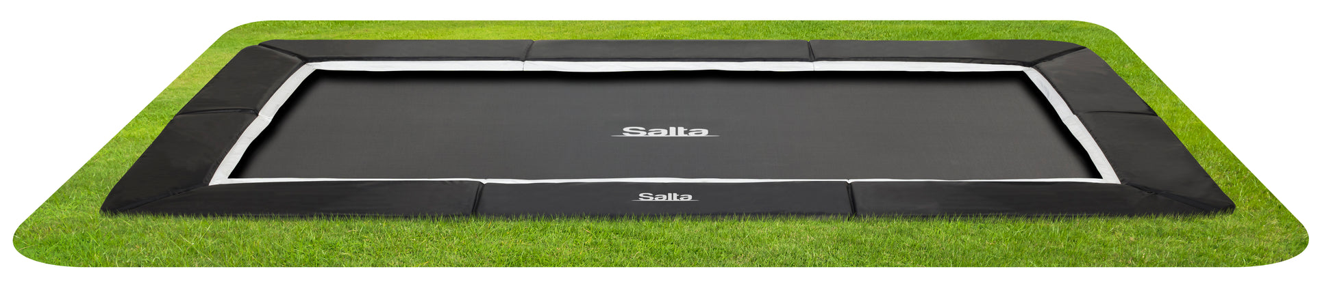 Salta black framed trampoline with a safety net enclosure in various padding colours