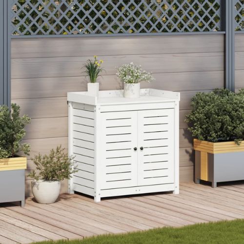 White Potting Table 82.5x50x86.5cm with Shelves in Solid Wood Pine - When You're Outdoors