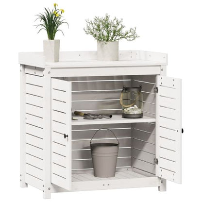 White Potting Table 82.5x50x86.5cm with Shelves in Solid Wood Pine - When You're Outdoors