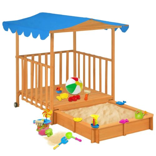 Kids Playhouse with Sandbox Fir Wood Blue UV50 Protected - When You're Outdoors