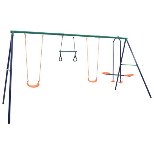 Swing Set with Gymnastic Rings and 4 Seats in Steel - When You're Outdoors