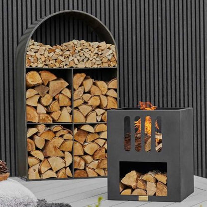 Archway Log Storage sculpture in natural black - When You're Outdoors