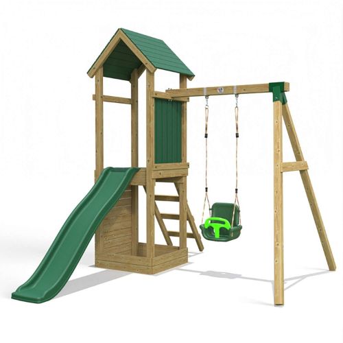 Little Rascals Wooden Climbing Frame & Single Swing Set with 3 in 1 Baby Seat.