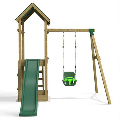 Little Rascals Wooden Climbing Frame & Single Swing Set with 3 in 1 Baby Seat.