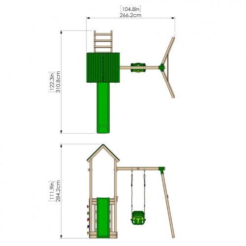 Little Rascals Wooden Climbing Frame & Single Swing Set with 3 in 1 Baby Seat.