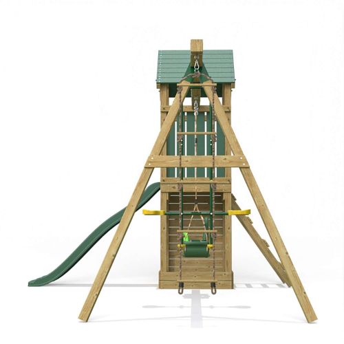 Little Rascals Wooden Climbing Frame & Triple Swing Set with 3 in 1 Baby Seat, Glider & Rope Ladder.