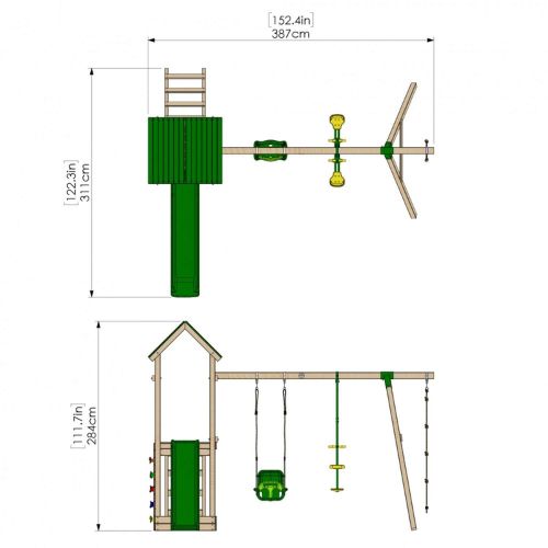 Little Rascals Wooden Climbing Frame & Triple Swing Set with 3 in 1 Baby Seat, Glider & Rope Ladder.