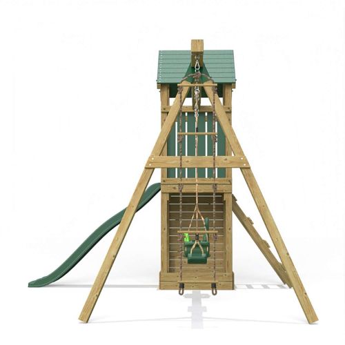 Little Rascals Wooden Climbing Frame & Triple Swing Set with 3 in 1 Baby Seat, Swing Set & Rope Ladder.