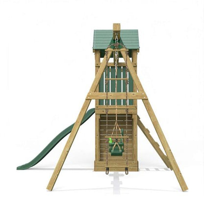 Little Rascals Wooden Climbing Frame & Triple Swing Set with 3 in 1 Baby Seat, Swing Set & Rope Ladder.