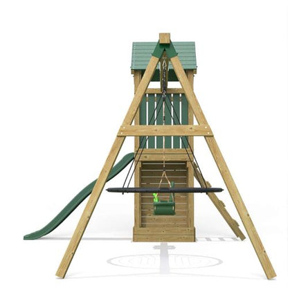 Little Rascals Wooden Climbing Frame & Double Swing Set with 3 in 1 Baby Seat & Nest Swing.