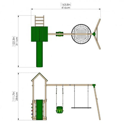 Little Rascals Wooden Climbing Frame & Double Swing Set with 3 in 1 Baby Seat & Nest Swing.