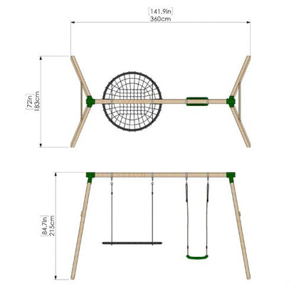 Little Rascals Wooden Double Swing Set with Swing Seat & Nest Swing