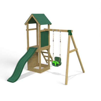 Little Rascals Wooden Climbing Frame & Single Swing Set with 3 in 1 Baby Seat.