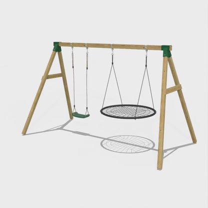 Little Rascals Wooden Double Swing Set with Swing Seat & Nest Swing